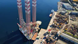 Noble Interceptor jackup rig pictured dockside
