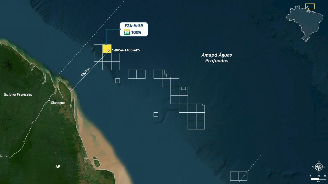 map indicates the location of the discovery on the Coast of Amap&aacute;