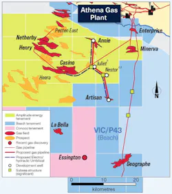 Map shows Athena Gas Plant and the Juliet and Nestor prospects