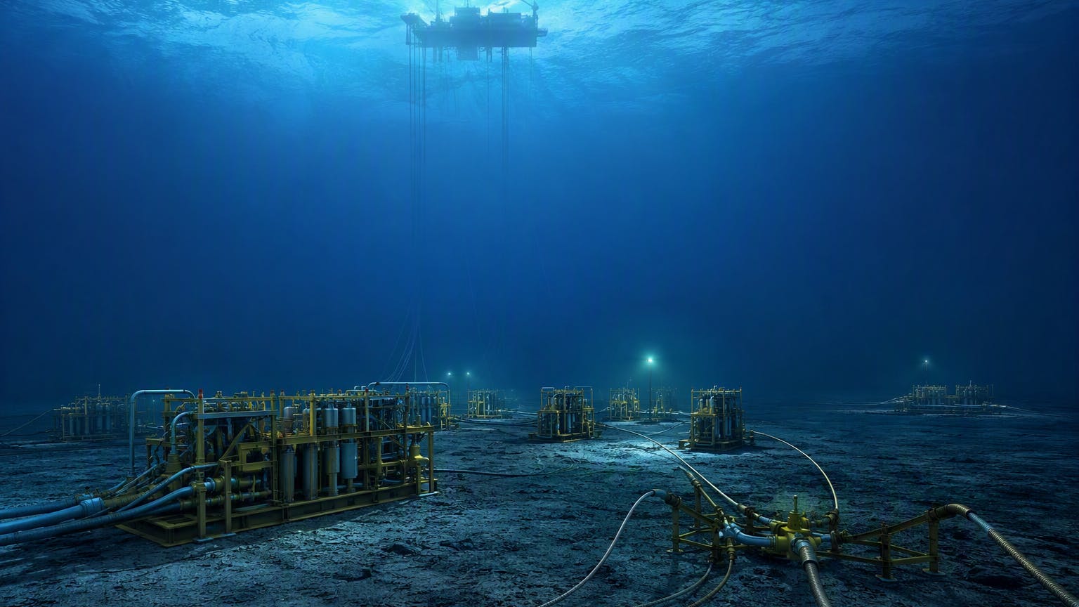 Deepwater subsea production infrastructure on the seafloor