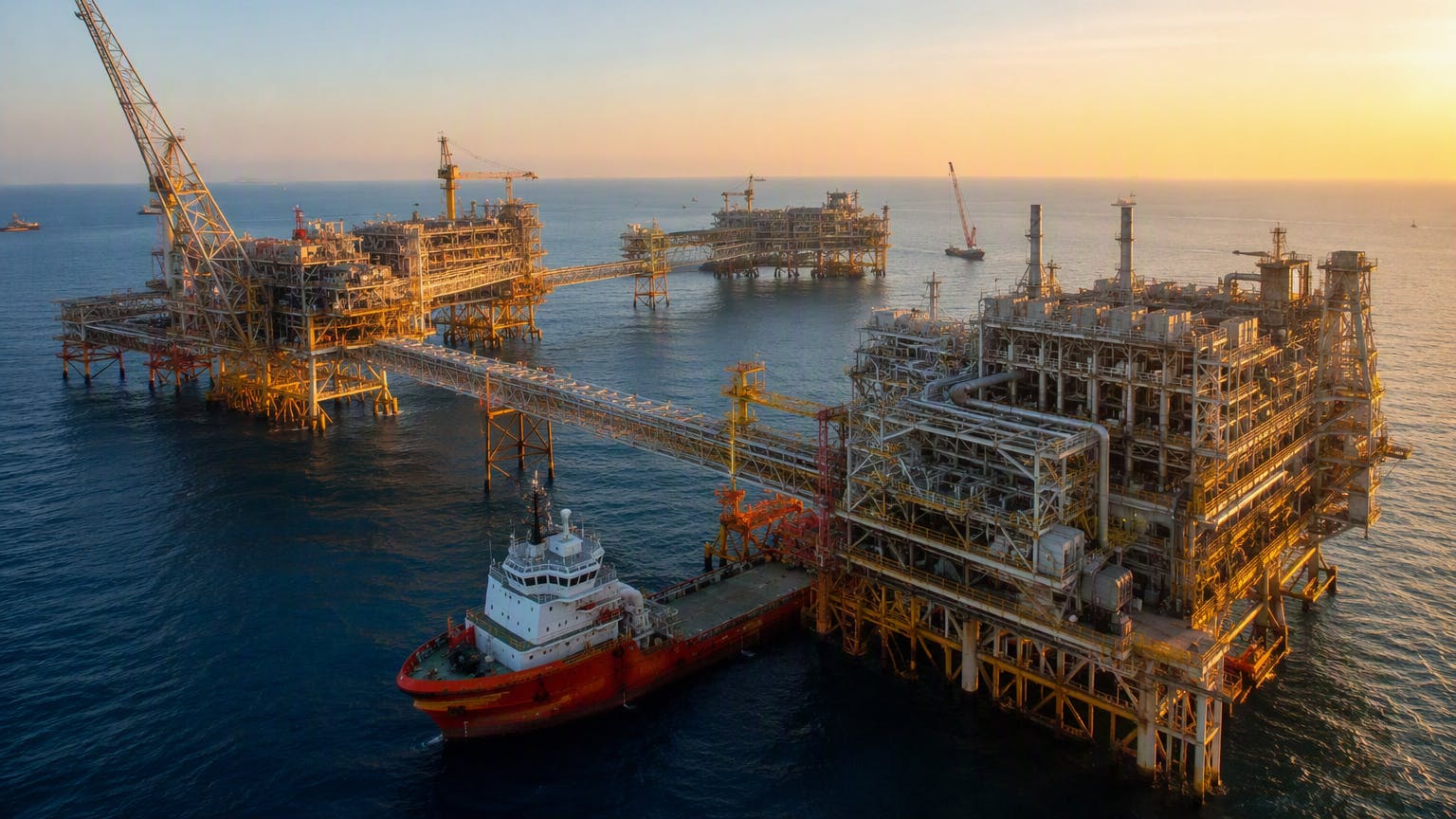 AI-generated offshore oil and gas production complex offshore Abu Dhabi