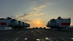 Wind turbine nacelles await pre-assembly and installation