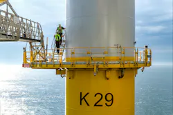 Personnel access an offshore wind turbine via a service platform