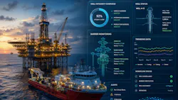 AI-generated image of offshore operations with a digital monitoring overlay