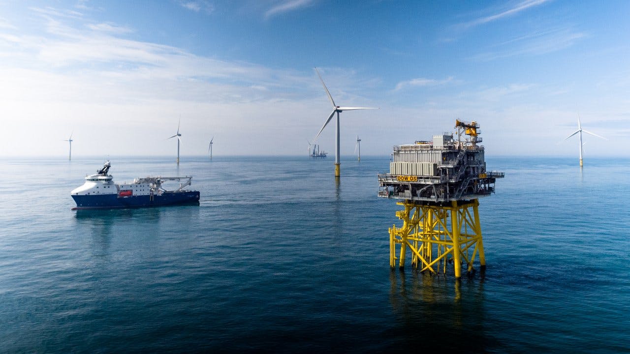 Drone view of the Dudgeon wind farm