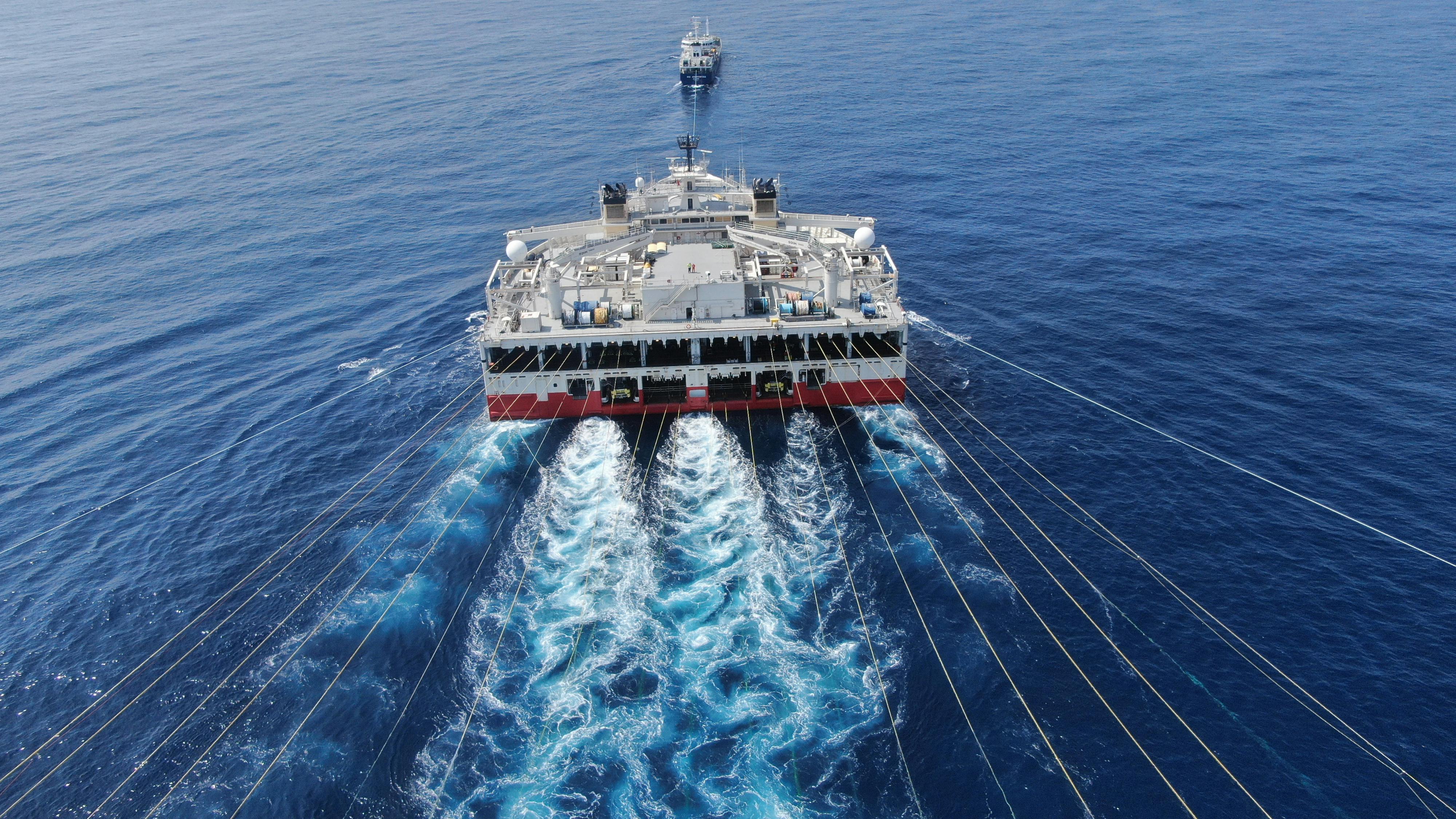 Ramform Atlas seismic survey vessel conducts data acquisition offshore