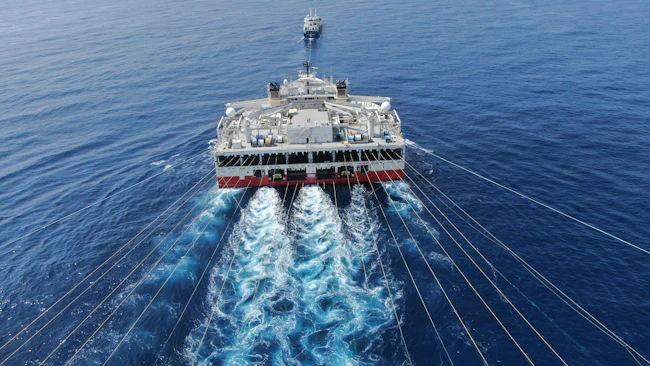 Ramform Atlas seismic survey vessel conducts data acquisition offshore