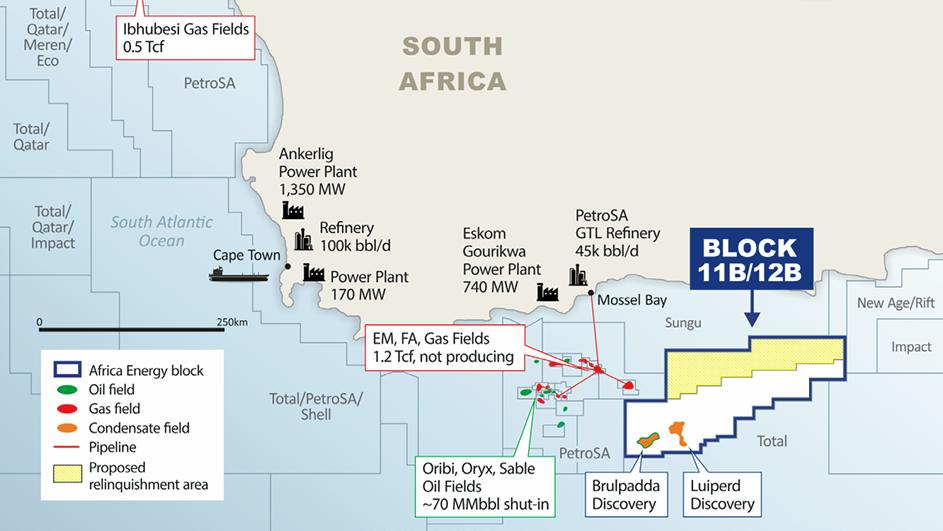 Map of South Africa's offshore Block 11B/12B