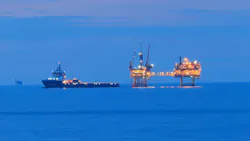 A hydraulic workover (snubbing) unit deployed on an offshore platform
