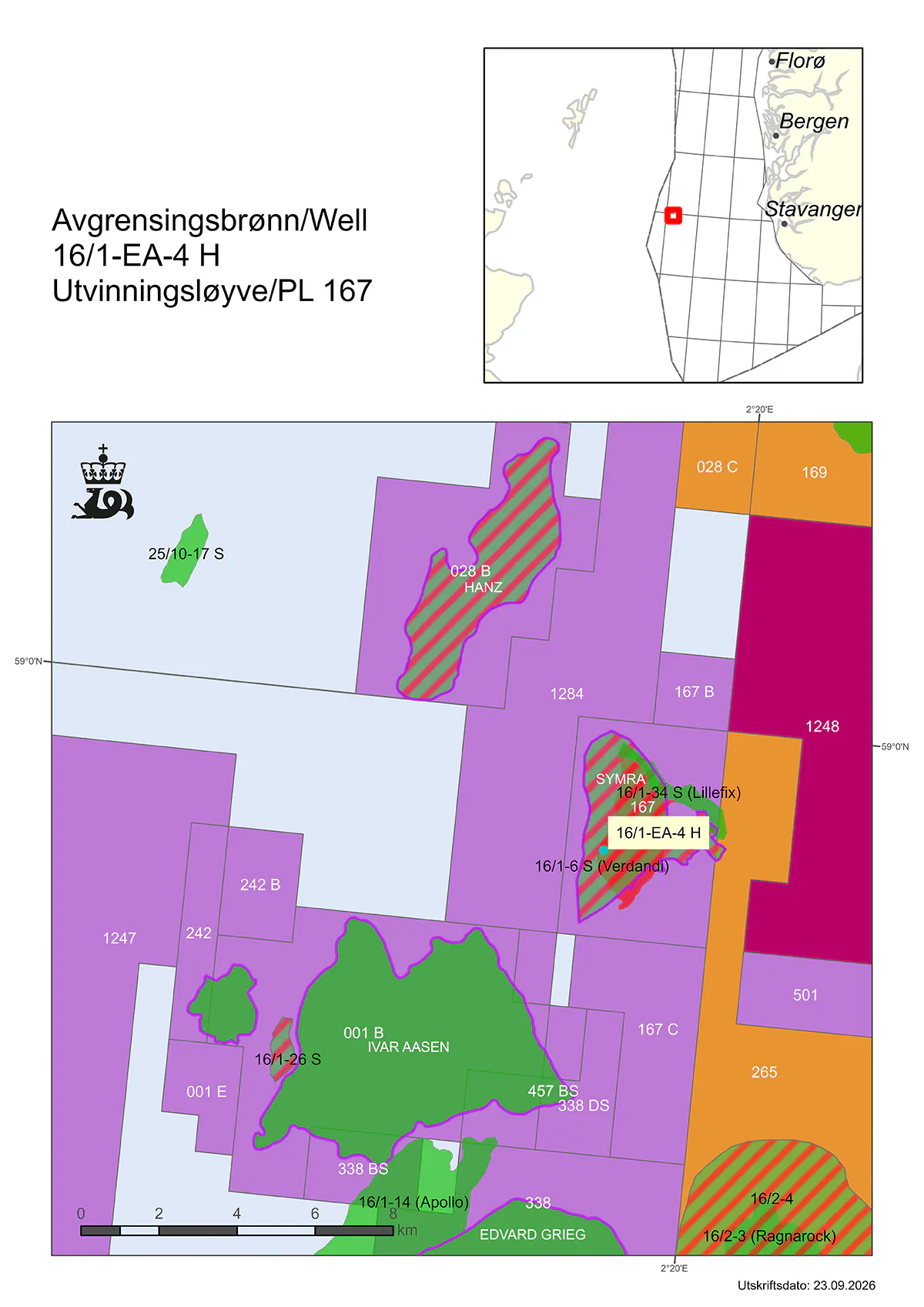 Map showing the location of appraisal well 16/1-EA-4 H in PL 167 offshore Norway