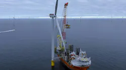 Installation vessel with turbine under construction
