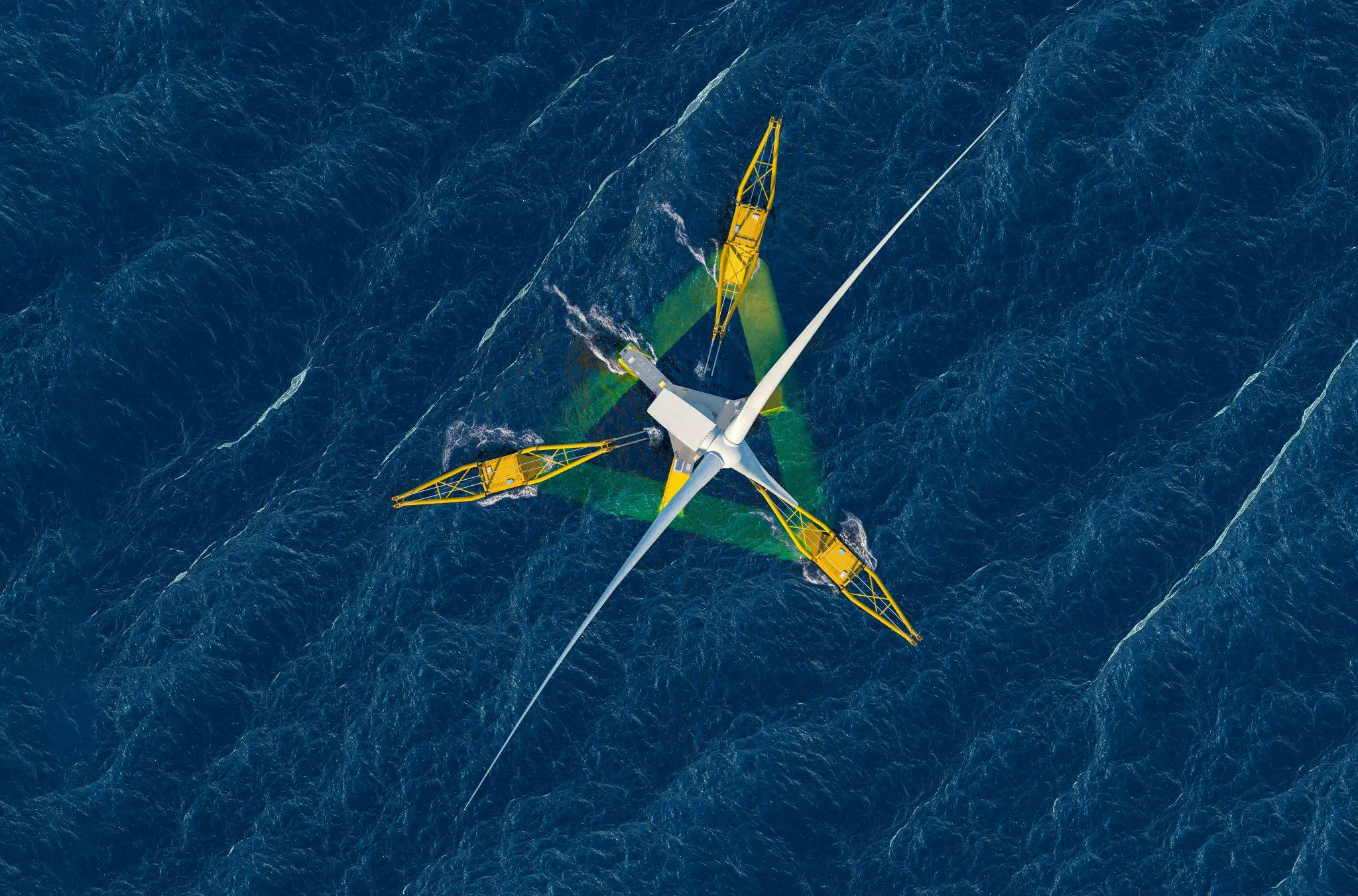 Top-down rendering of Gazelle Wind Power's next-generation floating offshore wind platform concept