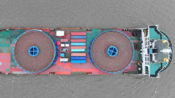 cable transport carousels loaded aboard a transport vessel