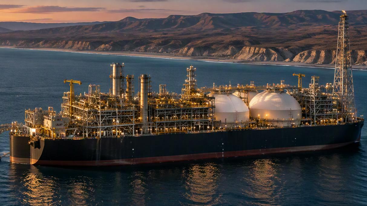 AI-generated image of an FLNG vessel at sea