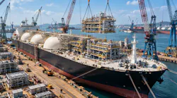 AI-generated image of LNG carrier being converted into FSRU at shipyard