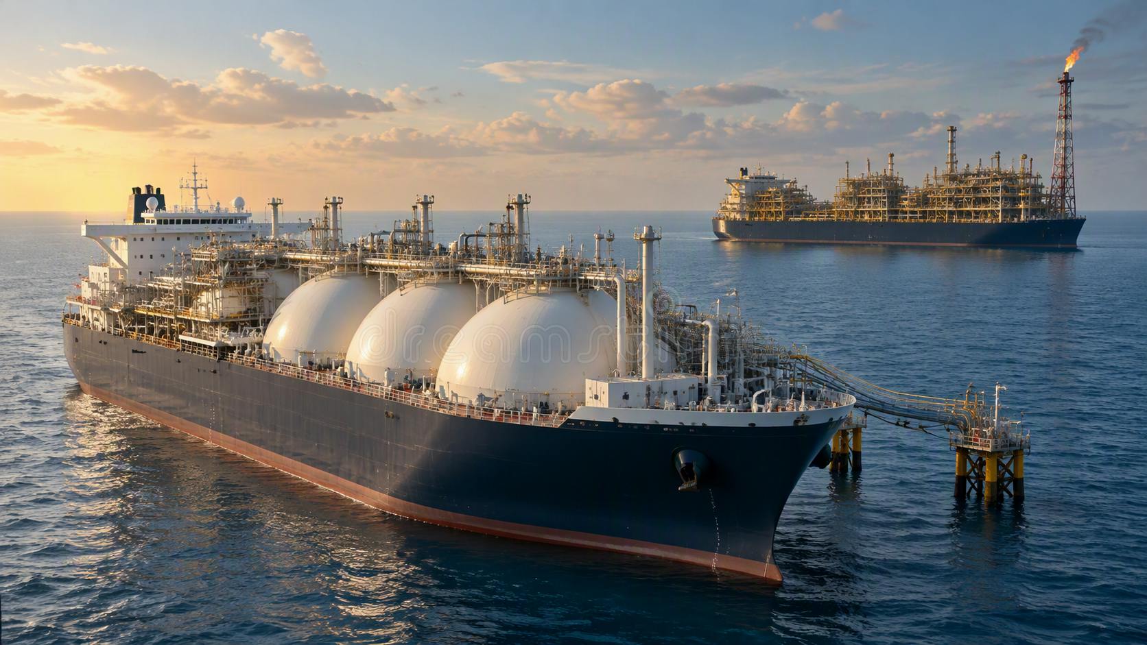An artist's rendering of an FSRU and FLNG