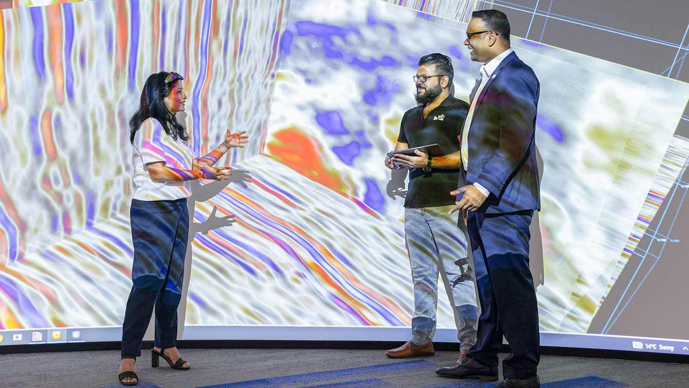 Engineers review a digital subsurface model