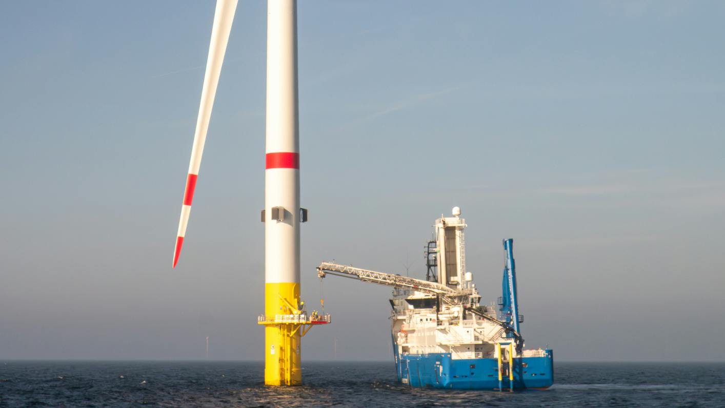 Offshore Wind Turbine Maintenance Vessel at Sea