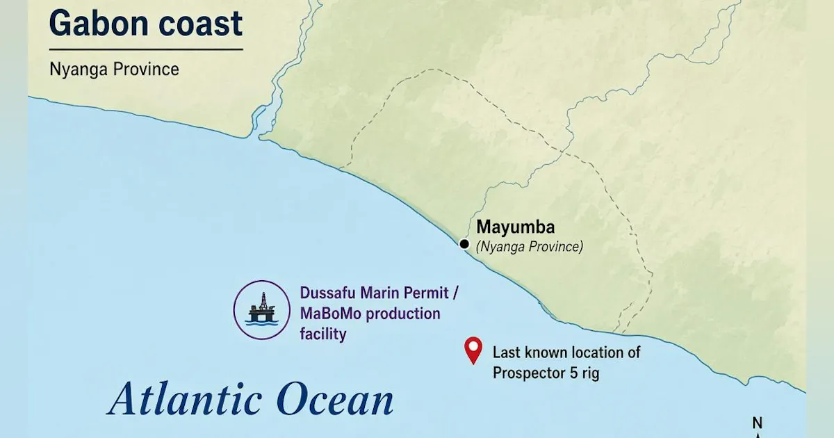 Image accompanying Borr Drilling’s Prospector 5 drilling rig sinks offshore Gabon, from Offshore Magazine